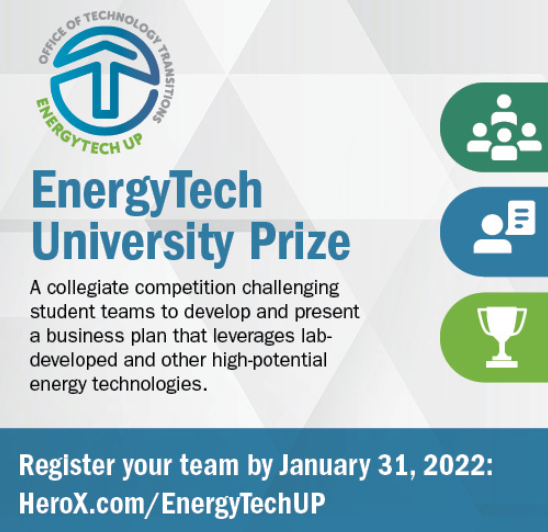 EnergyTech University Prize: Student ventures invited to apply by January 31 for up to $250,000 in cash prizes